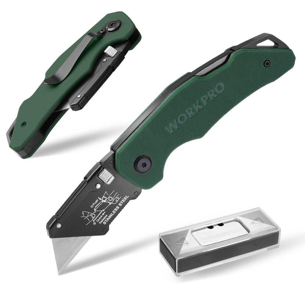 WORKPRO Folding Utility Knife G10 Handle w/Stainless Steel Head 0PC SK5 Blades gallery