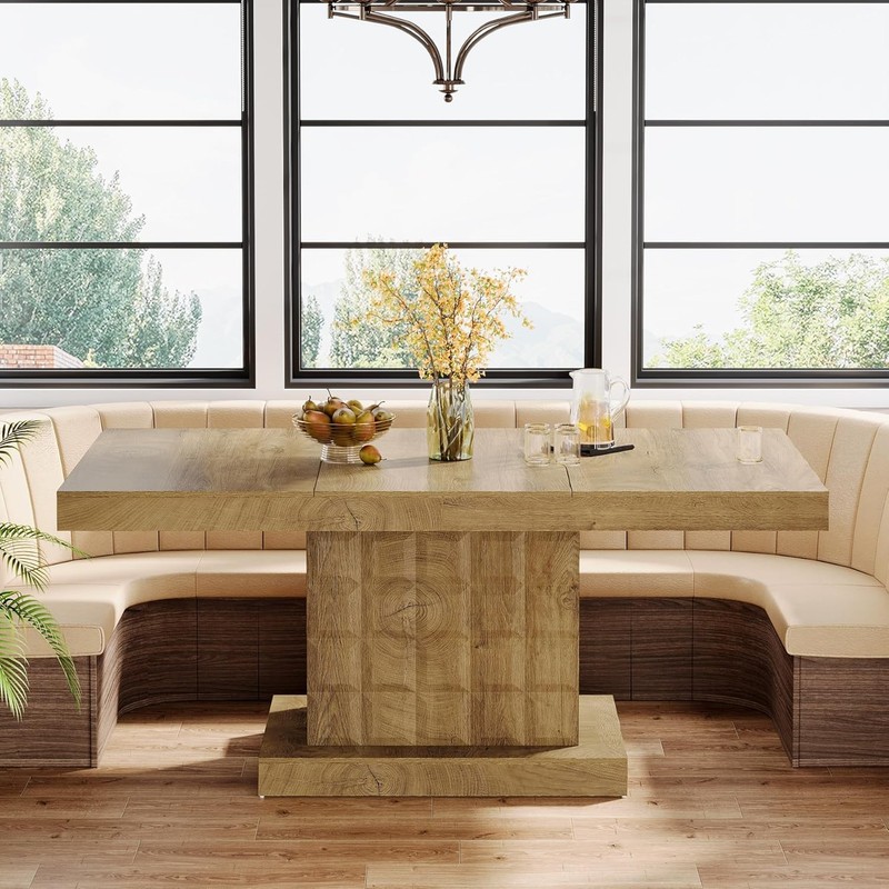 63 Inch Rectangular Dining Table Farmhouse Wooden Kitchen Table for 4-6 People gallery