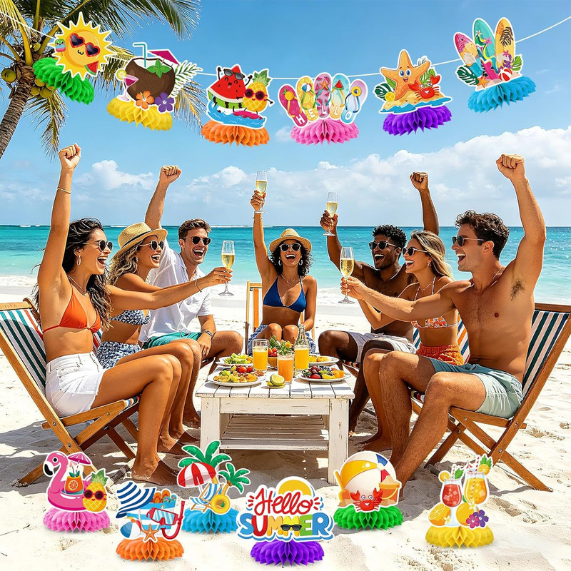 12Pcs Beach Party Decorations,Summer Party Decorations Honeycomb Centerpiece for gallery