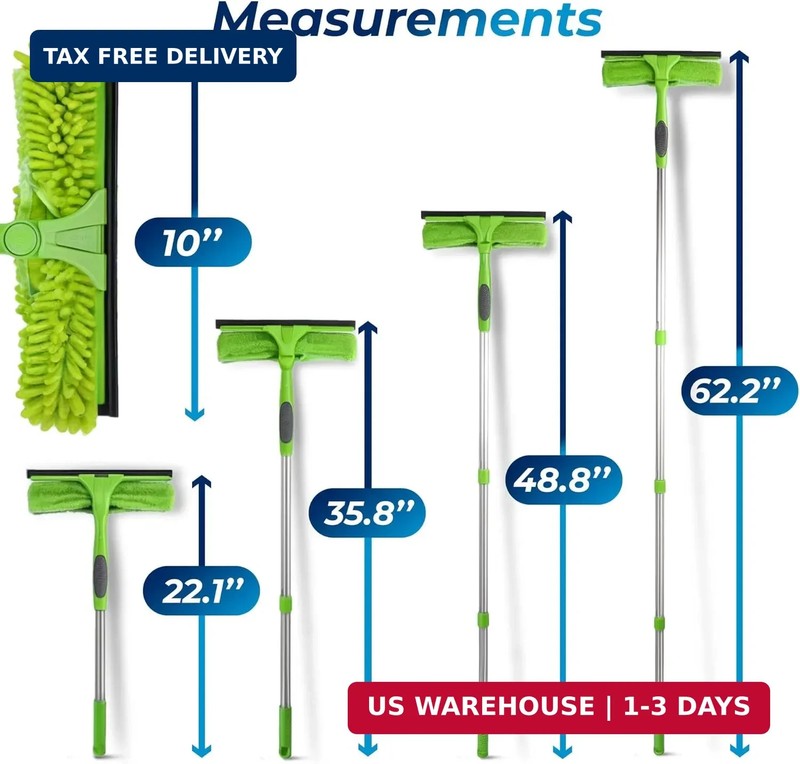 DSV Standard Window Squeegee Kit 10in Head 4-section Pole 62in Green gallery