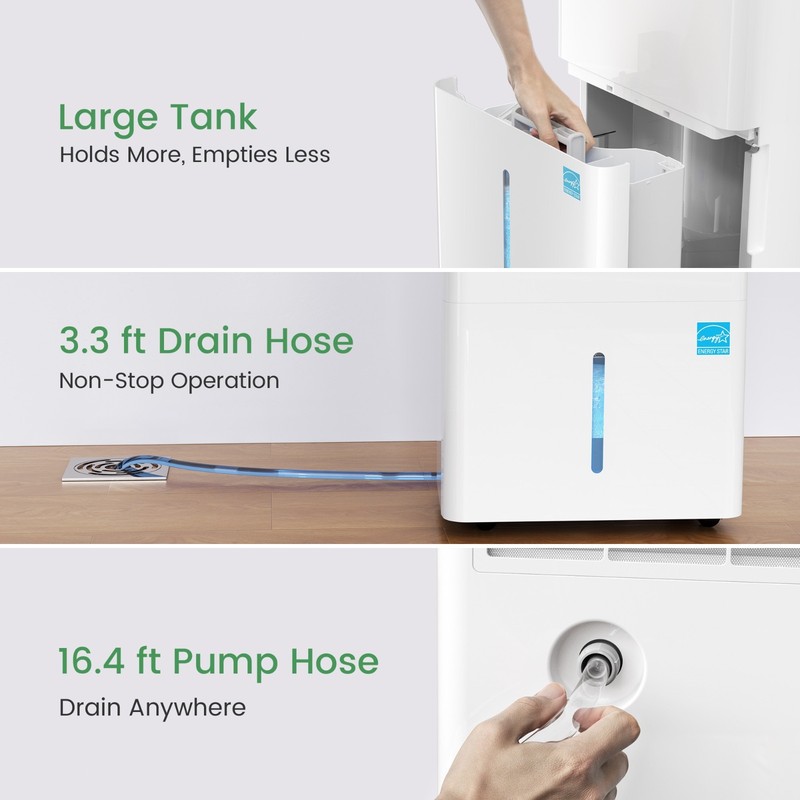 Waykar 150 Pints Dehumidifier with Built-in Pump Large Smart Home Basements Smar gallery