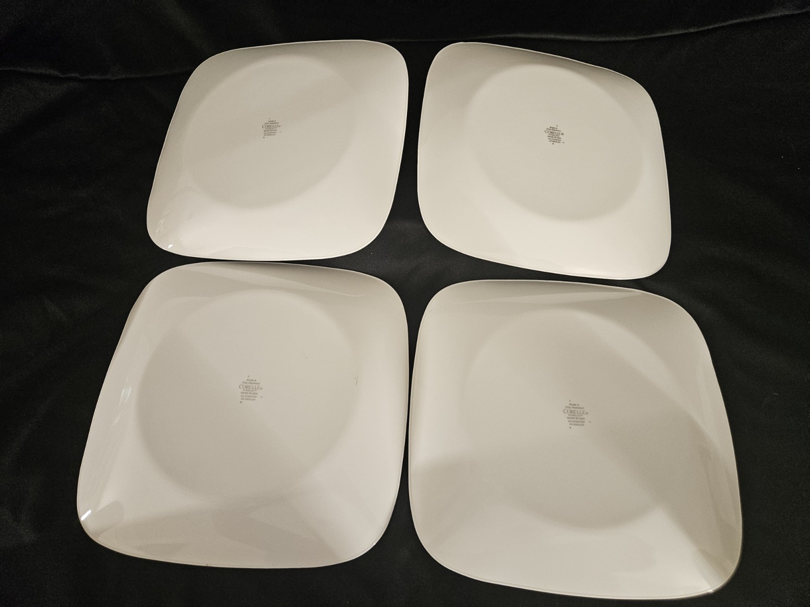 Set Of 4 Corning Corelle SQUARE SIMPLE LINES 10.5" Dinner Plates Barely Used gallery