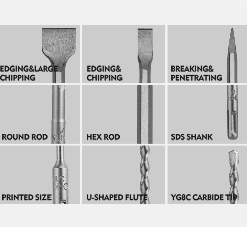 WORKPRO 17PC SDS-Plus Rotary Hammer Drill Bits and Chisel Set for Concrete Stone gallery