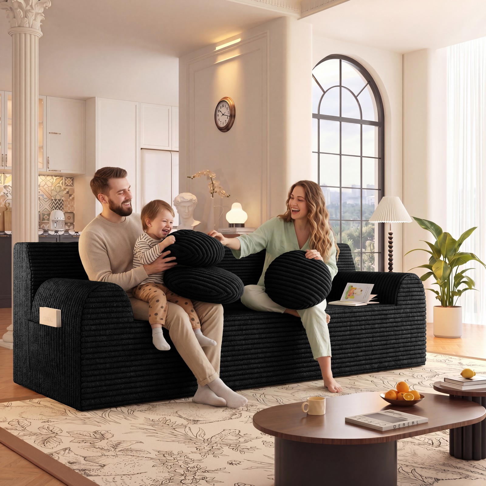 71" Corduroy Living Room Sofa 3 Setaser Couch Loveseat Sofa for Bedroom Black US gallery