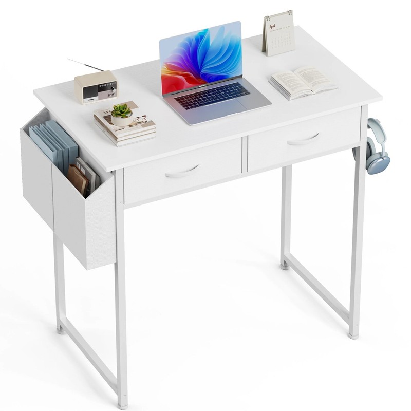32inch Office Small Computer Desk,Home Small Study Table with 2 Fabric Drawers gallery