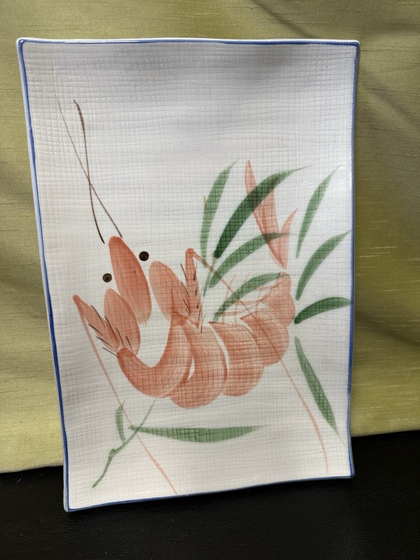 Shrimp Design Platter 13.5" x9" Ceramic Glazed Rectangle Shape Salmon Party Tray gallery