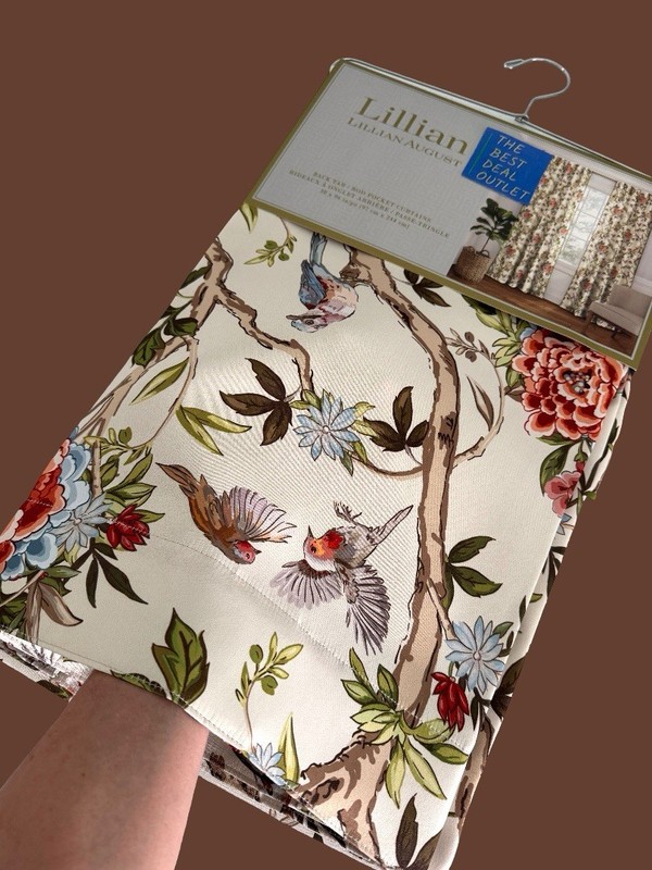 Lillian August Window Curtains 2 Panels 38 x 96" Cream Birds Drapers Back Tab gallery
