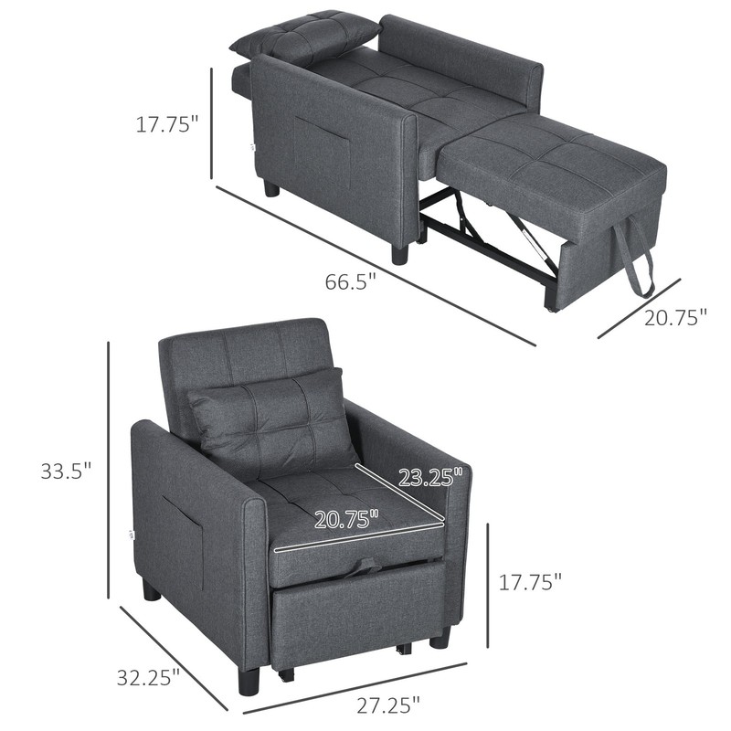 Folding Sofa Bed Pull Out Convertible Chair Bed w/ Adjustable Backrest Pillow gallery