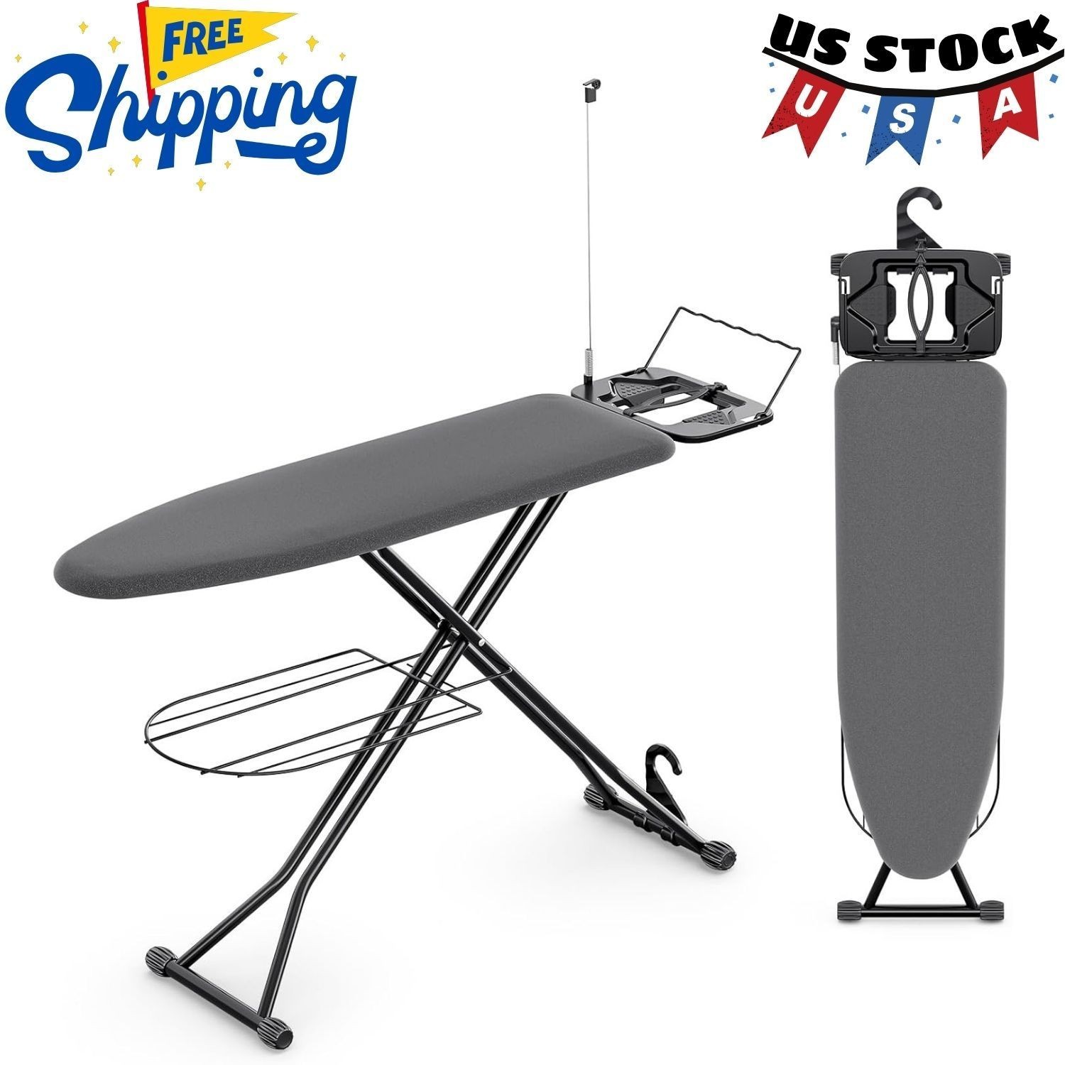 Ironing Board, 7 Adjustable Heights Stand with Hanger and Iron Rest, 13x43 Black gallery