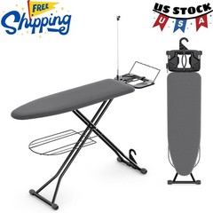 Ironing Board, 7 Adjustable Heights Stand with Hanger and Iron Rest, 13×43 Black