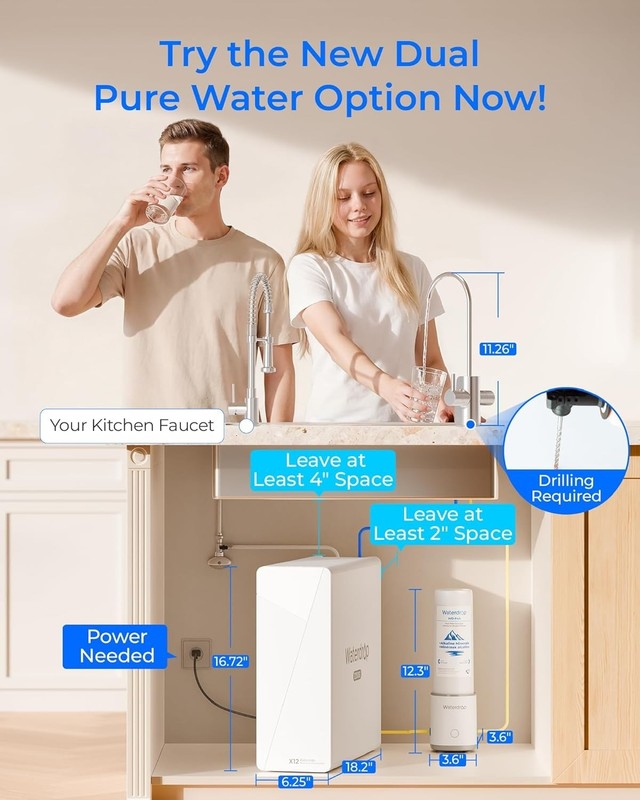Waterdrop X12-Plus Dual Flow Reverse Osmosis Water Filter, Alkaline Mineral pH+ gallery