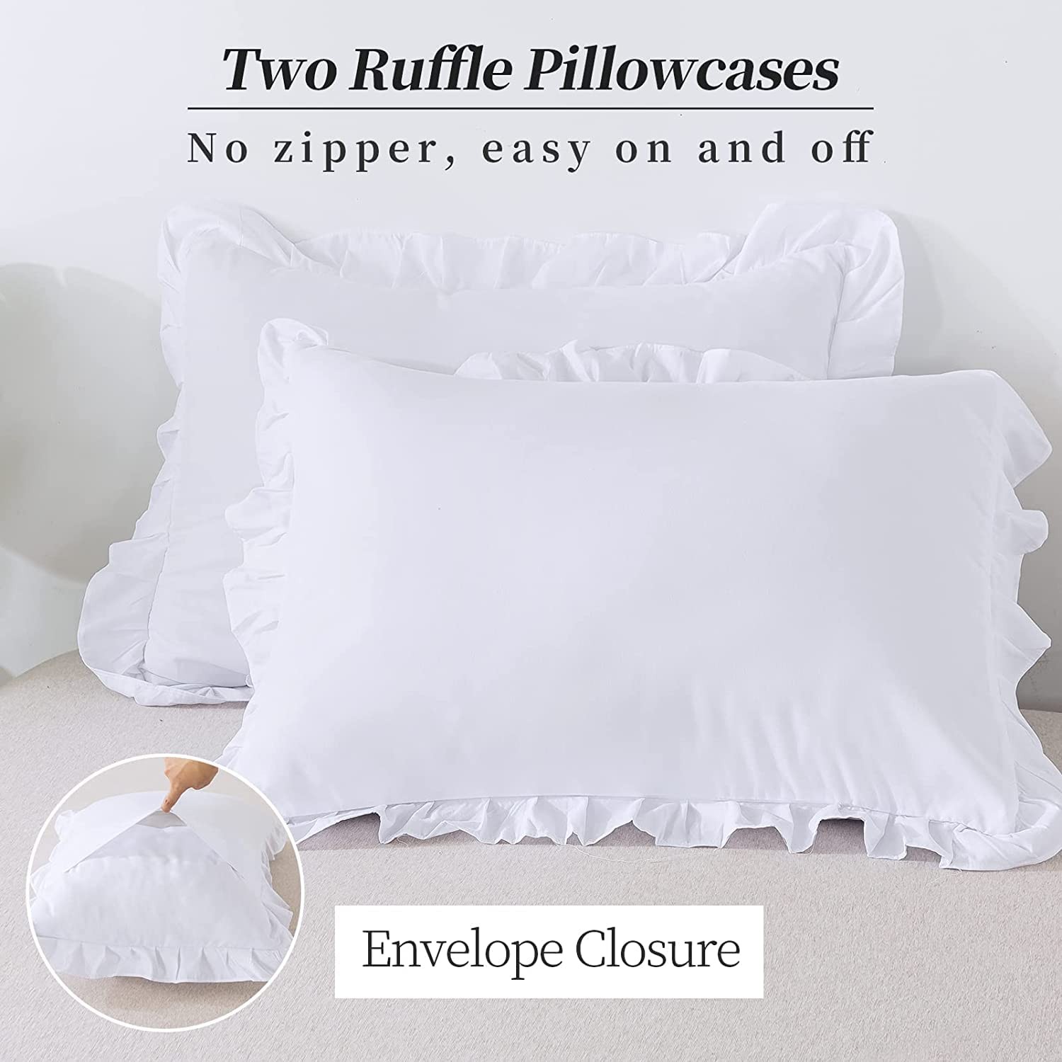 White Edge Ruffle Full/Queen Size Pillow Shams Long-Staple Egyptian Cotton Ho gallery