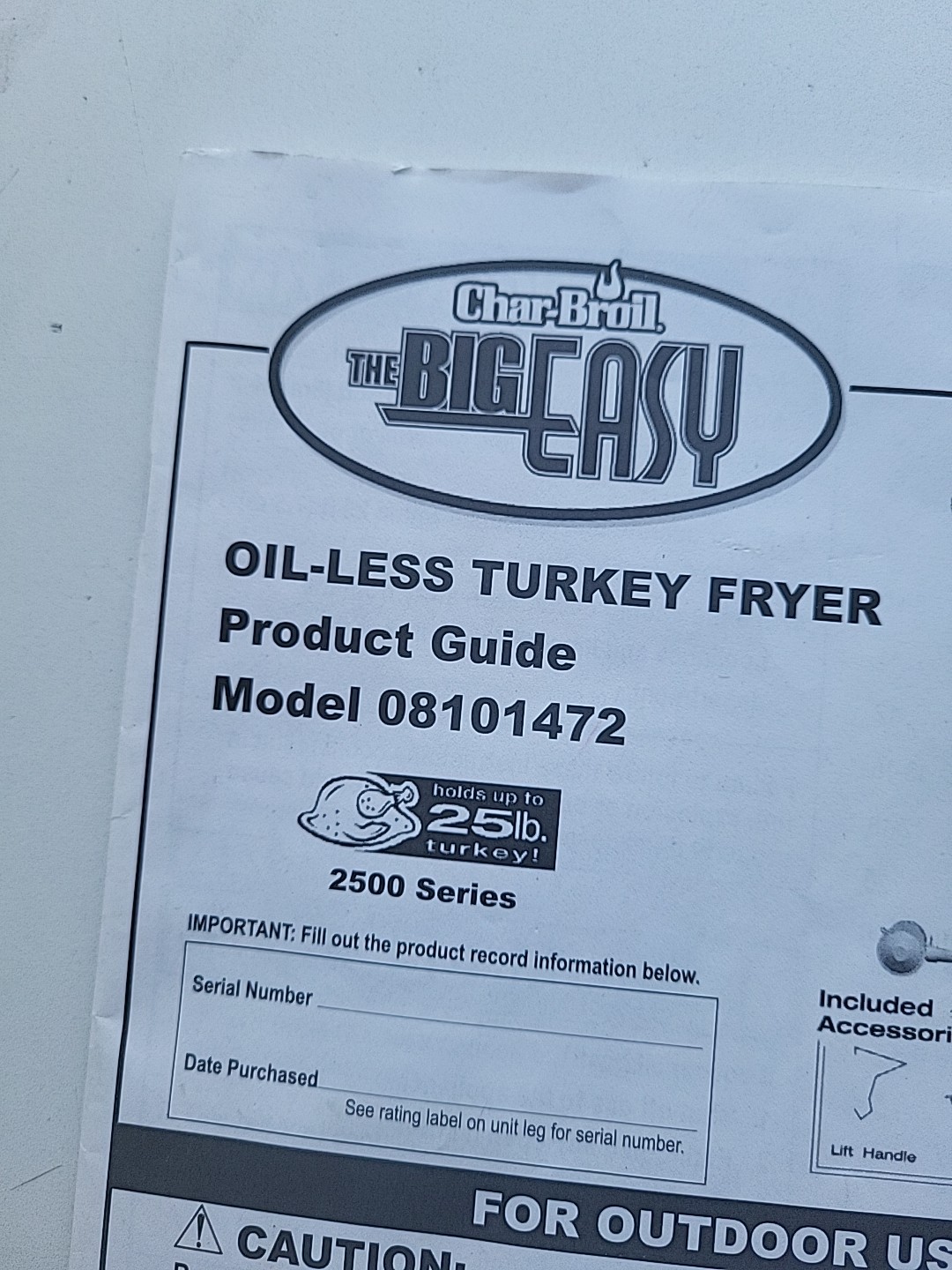 Charbroil the Big Easy Oil Less Cooking Fryer Product Guide Only Model 08101472 gallery