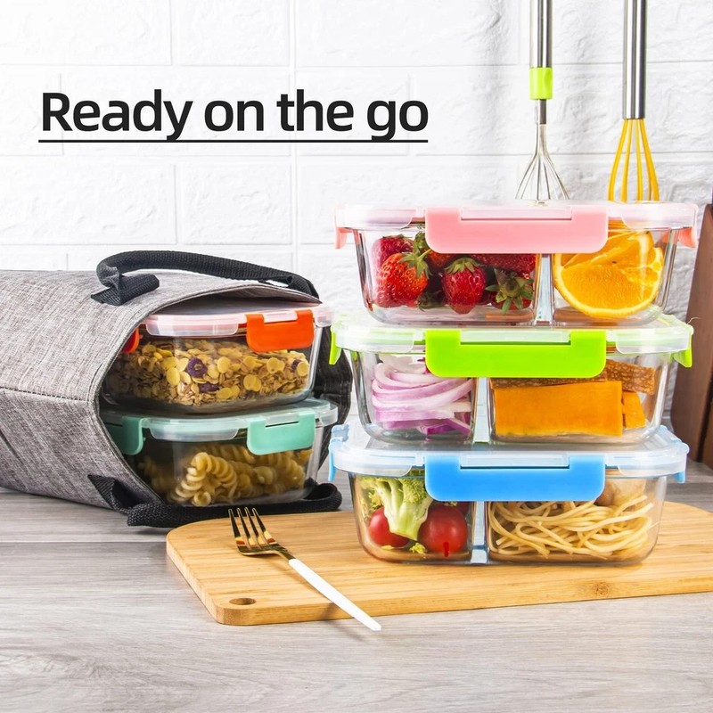 Glass Meal Prep Containers 2 Compartment with Lids (5 Pack 34oz) Divided Storage gallery