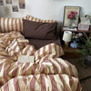Retro Striped Duvet Cover Set Queen - 100% Natural Cotton 3-Piece Vintage Red St gallery