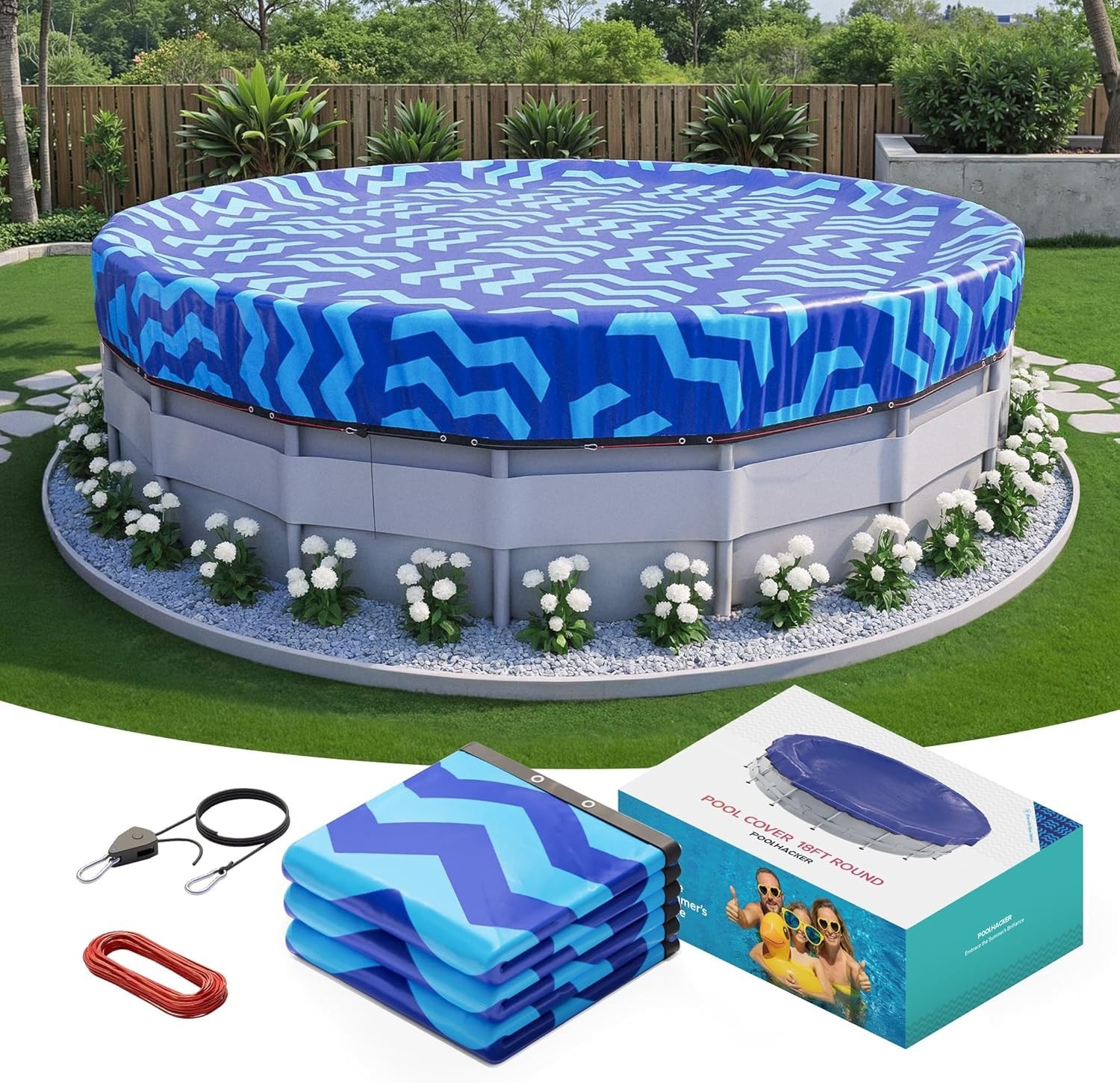 POOLHACKER 21 ft Round Winter Pool Cover for Above Ground Pool Extra Thick 420D gallery