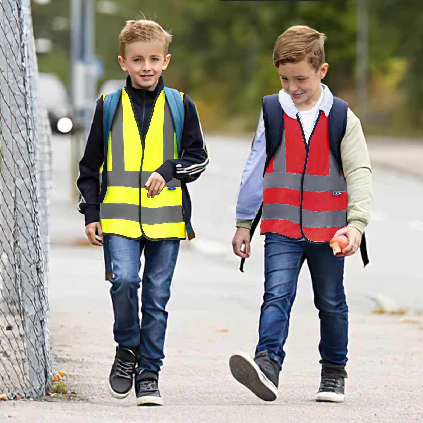 AYKRM Yellow children High visibility viz vest kids reflective 10-14Y, gallery