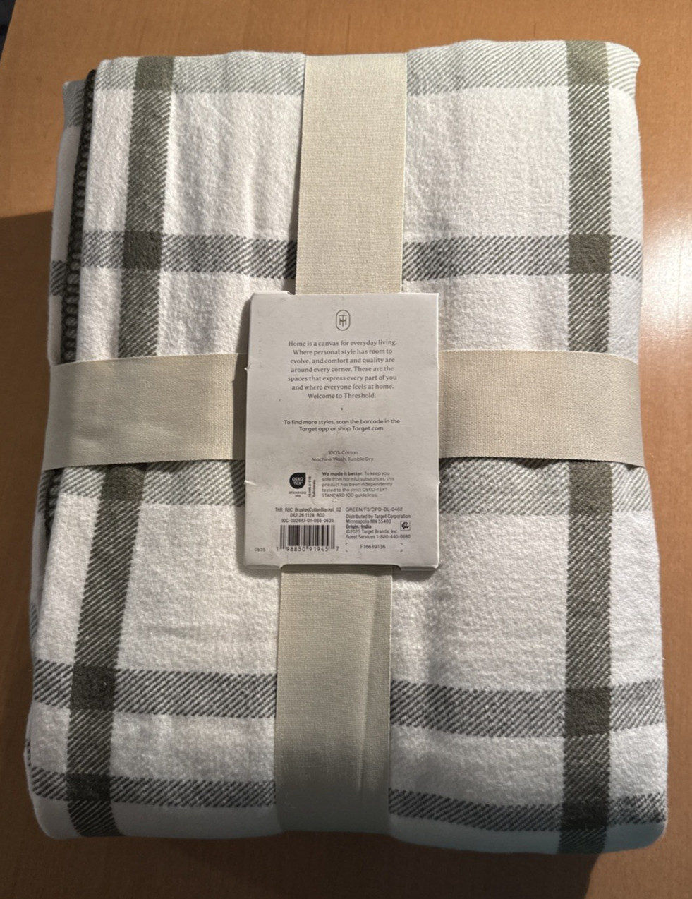 Threshold Full/Queen Brushed Cotton Blanket Green Plaid gallery
