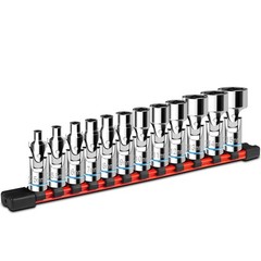 12 Pcs 1/4″ Drive Universal Flex Socket Set, 6-Point Metric (5-15mm)Swivel Joint