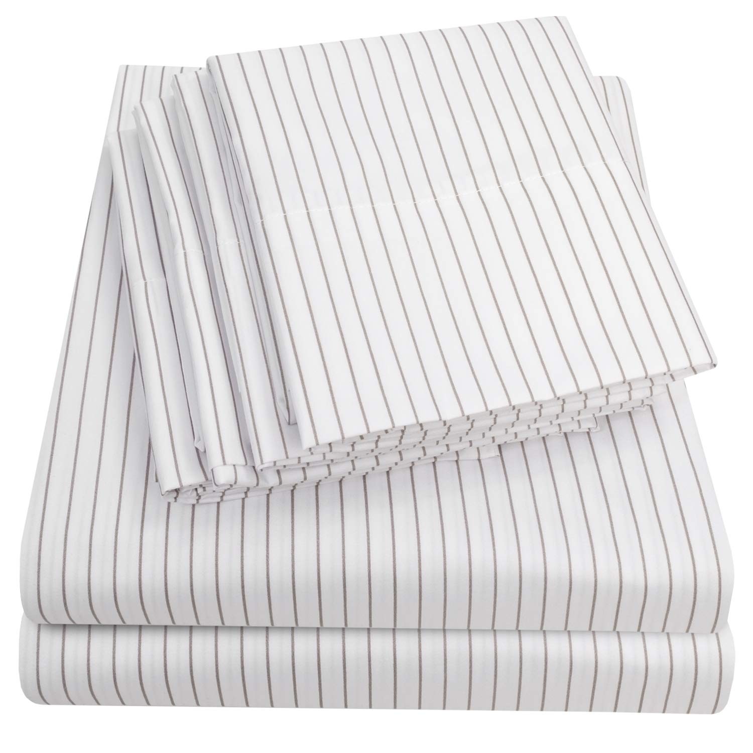 King Size Bed Sheets - 6 Piece 1500 Supreme Collection King, Pinstripe White gallery