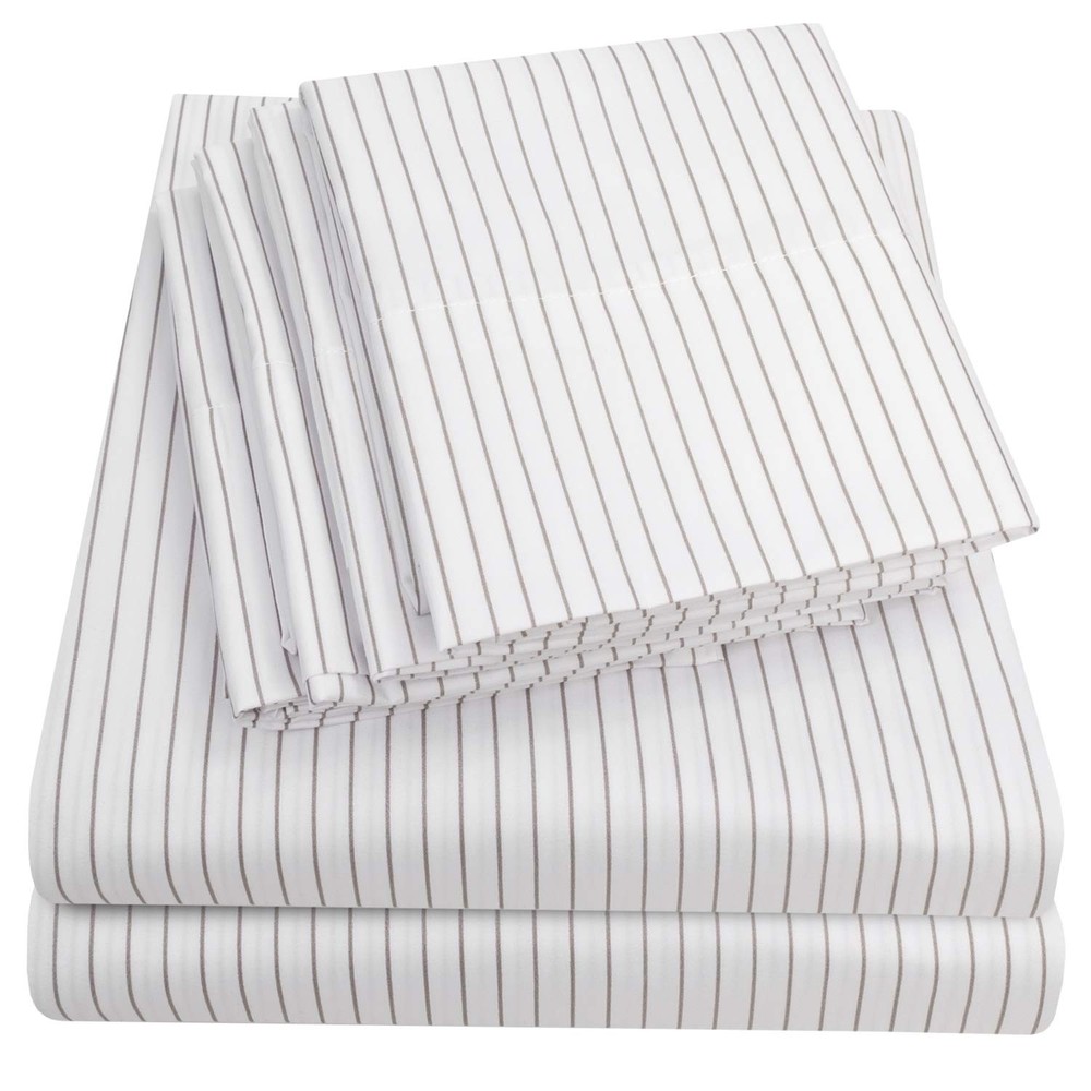 King Size Bed Sheets - 6 Piece 1500 Supreme Collection King, Pinstripe White