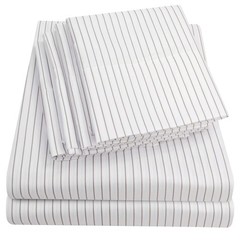 King Size Bed Sheets – 6 Piece 1500 Supreme Collection King, Pinstripe White