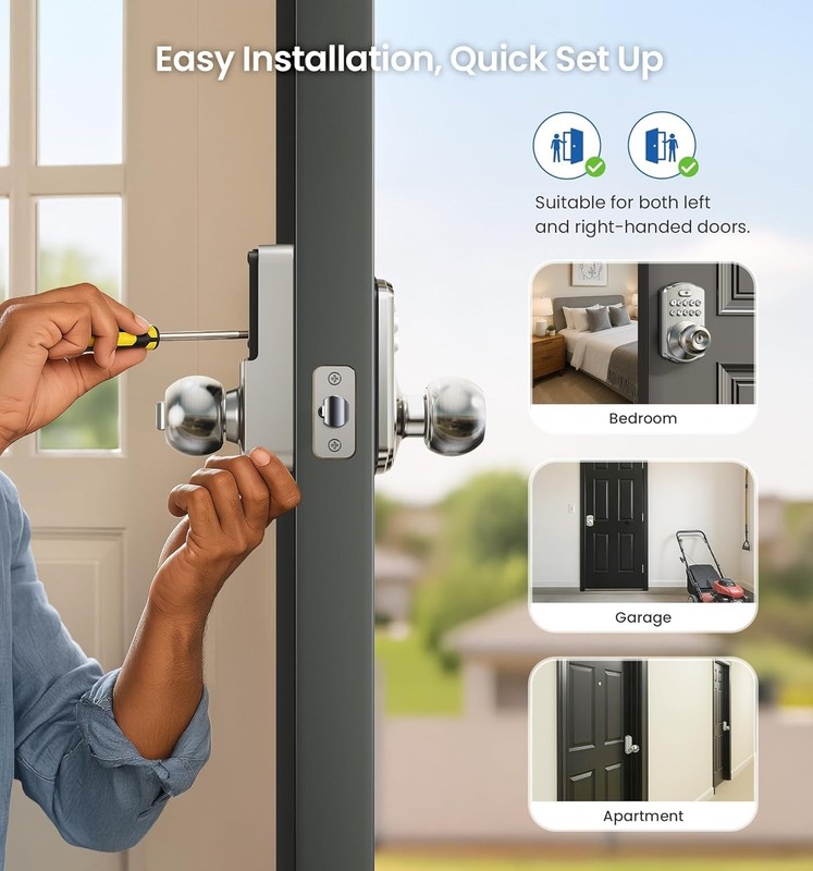 Keypad Door Knob Lock, Keyless Entry Digital Lock with Handle, Electronic Kno... gallery