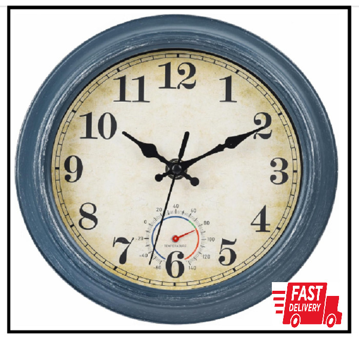 Outdoor Clocks Waterproof with Thermometer Combo Rustic Coastal Beach Wall Clock gallery