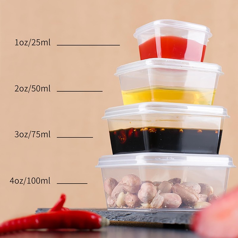 Square-shaped Disposable Sauce Cup Set - All-in-One Design with 4 Size Options, gallery