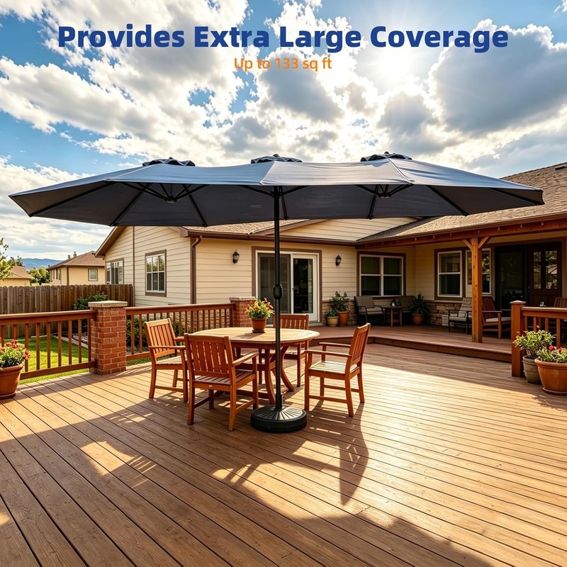 15ft Double-sided Umbrella Replacement Canopy Cover,12 ribs Large Triple Parasol gallery
