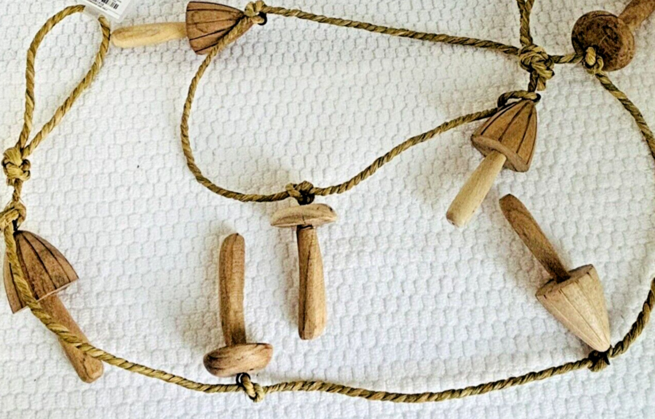 Wood Mushroom Garland 72 Inch Toadstool Woodland Nature Natural Color New W Tag gallery