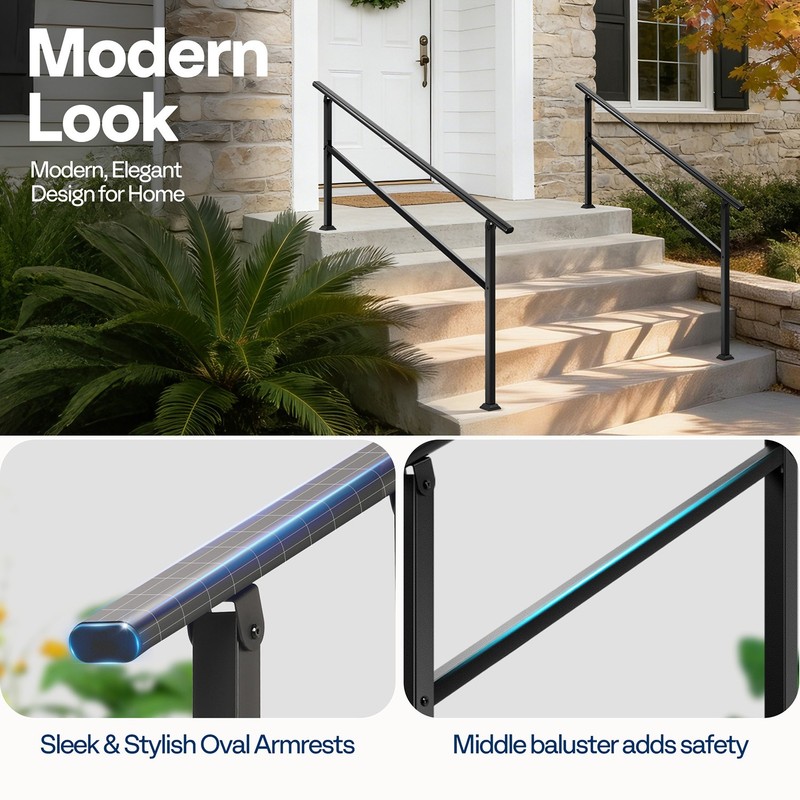 2-Pack 5 Step Hand Rails for Outdoor Steps Wrought Iron Railing for Porch Deck gallery
