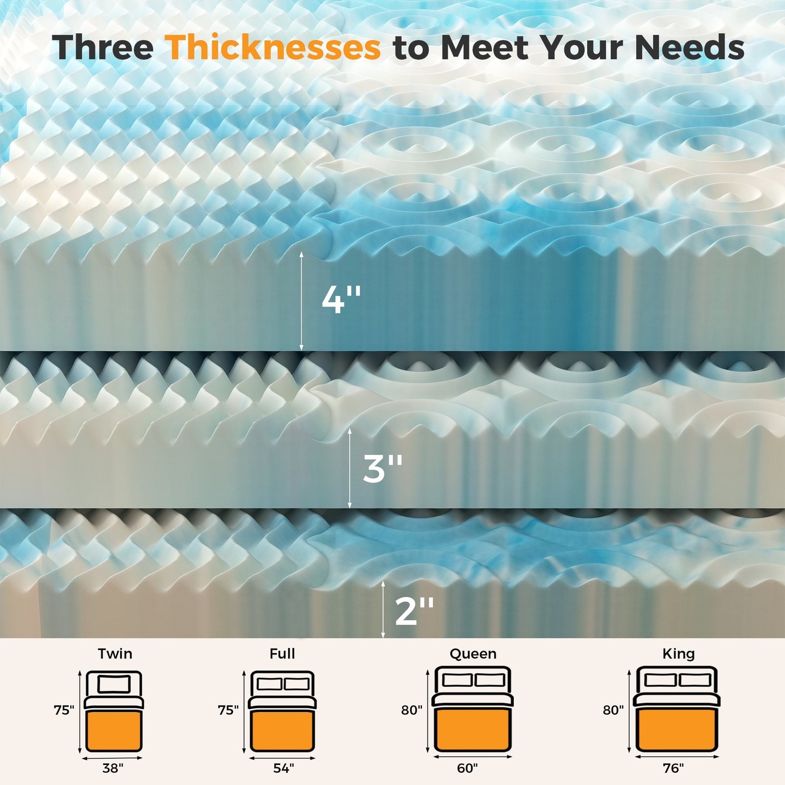 DUMOS 5-Zone Support Memory Foam Mattress Topper,Pain Relief,Cooling Gel Infused gallery