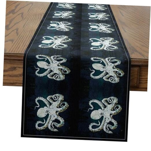 Gray Blue Octopus Table Runner Tentacles Bedding Seasonal Set Ocean 13" x 91"