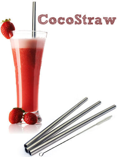 4 Wide Stainless Steel Drinking Straws Straight Smoothie 8.5" long 5/16" width gallery