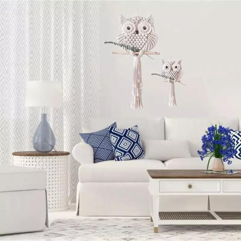 Owl Macrame Wall Hanging Handmade Woven Tapestry Boho Art Home Decor Tassel Gift gallery