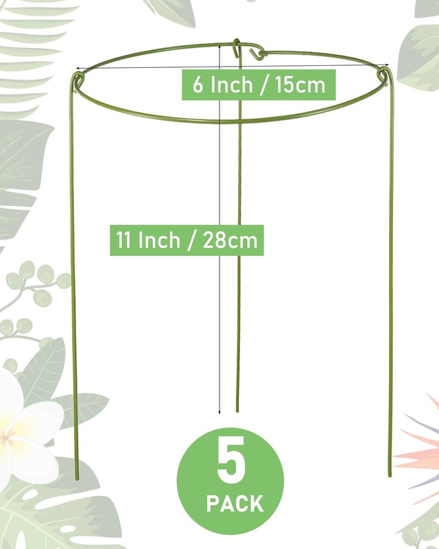 5 Pack Plant Support Stakes, Adjustable Ring 6" Wide x 11" High, green gallery