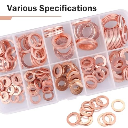 200 PCS Copper Crush Metric Washers Assortment Kit, Sealing Flat Ring Washer gallery