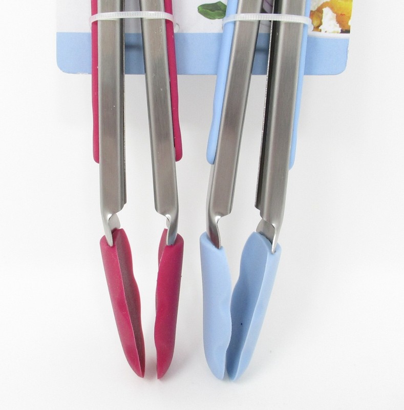 Serving Tongs Set 2 pc Blue Rose locking stainless steel silicone tip 8" gallery