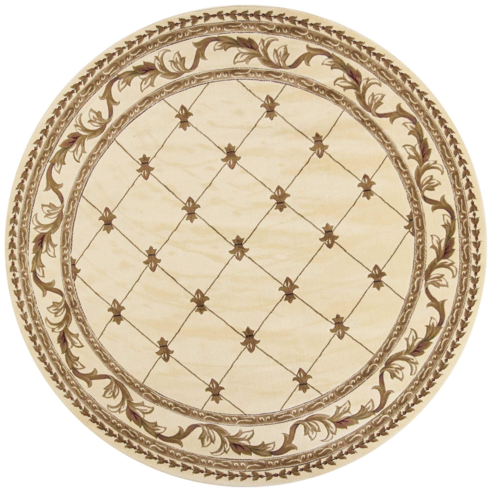 8' Ivory Machine Woven Hand Carved Fleur De Lis Round Indoor Area Rug gallery