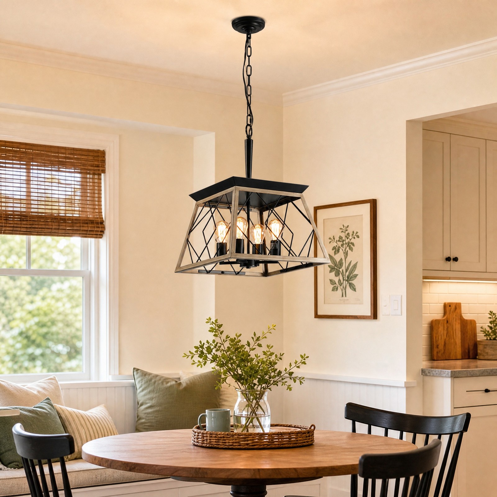 16 inch 4 Light Oak Farmhouse LED Pendant Chandelier for Living Room Kitchen gallery