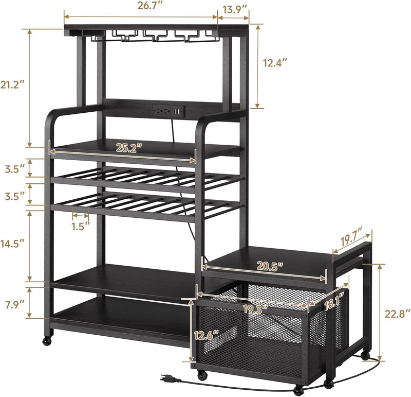Compact Mini Fridge Stand with Power Outlet, Wine Rack & Storage Baskets gallery