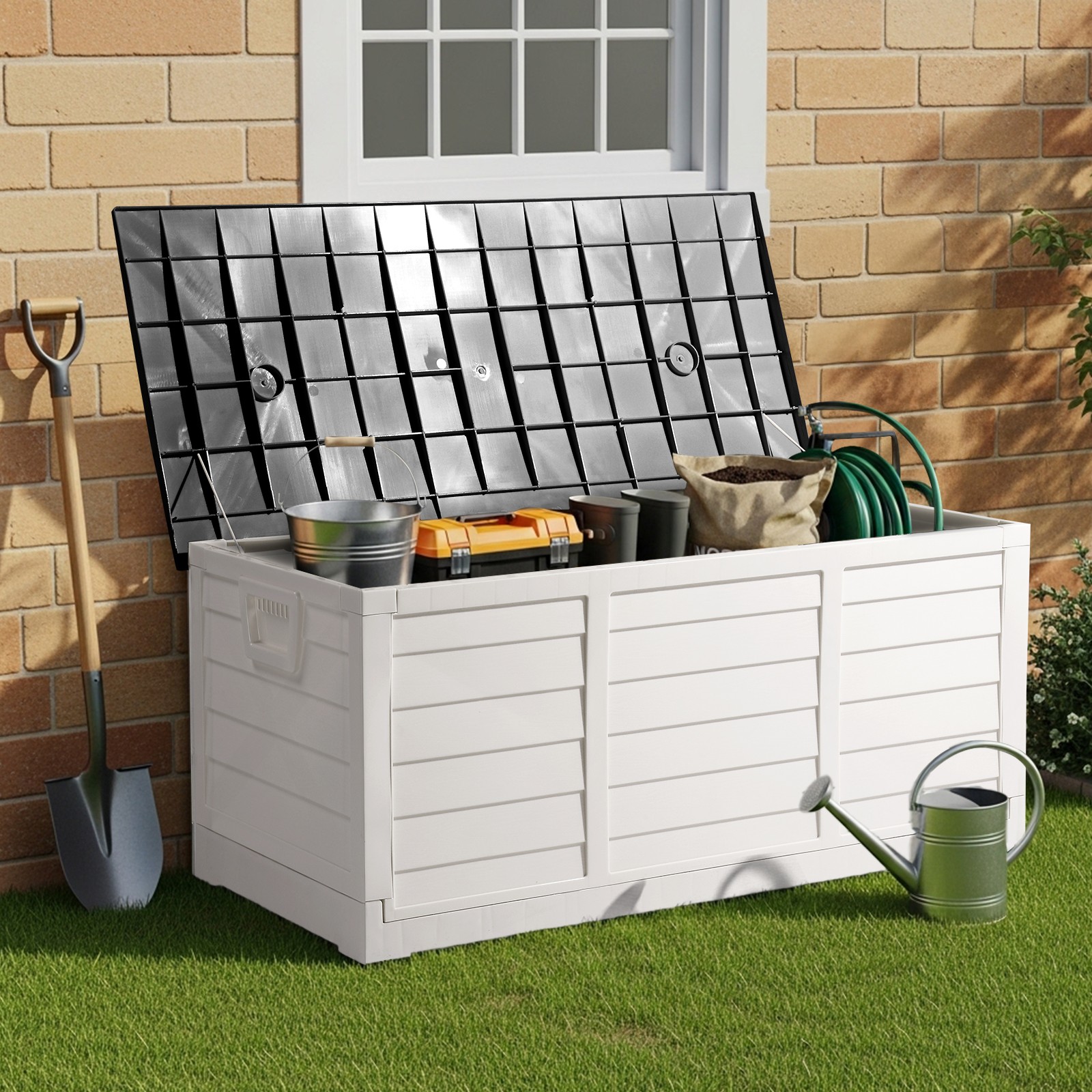 Foldable 8 min Fast Installation Outdoor Storage Box 75 GALLON with Wheels gallery