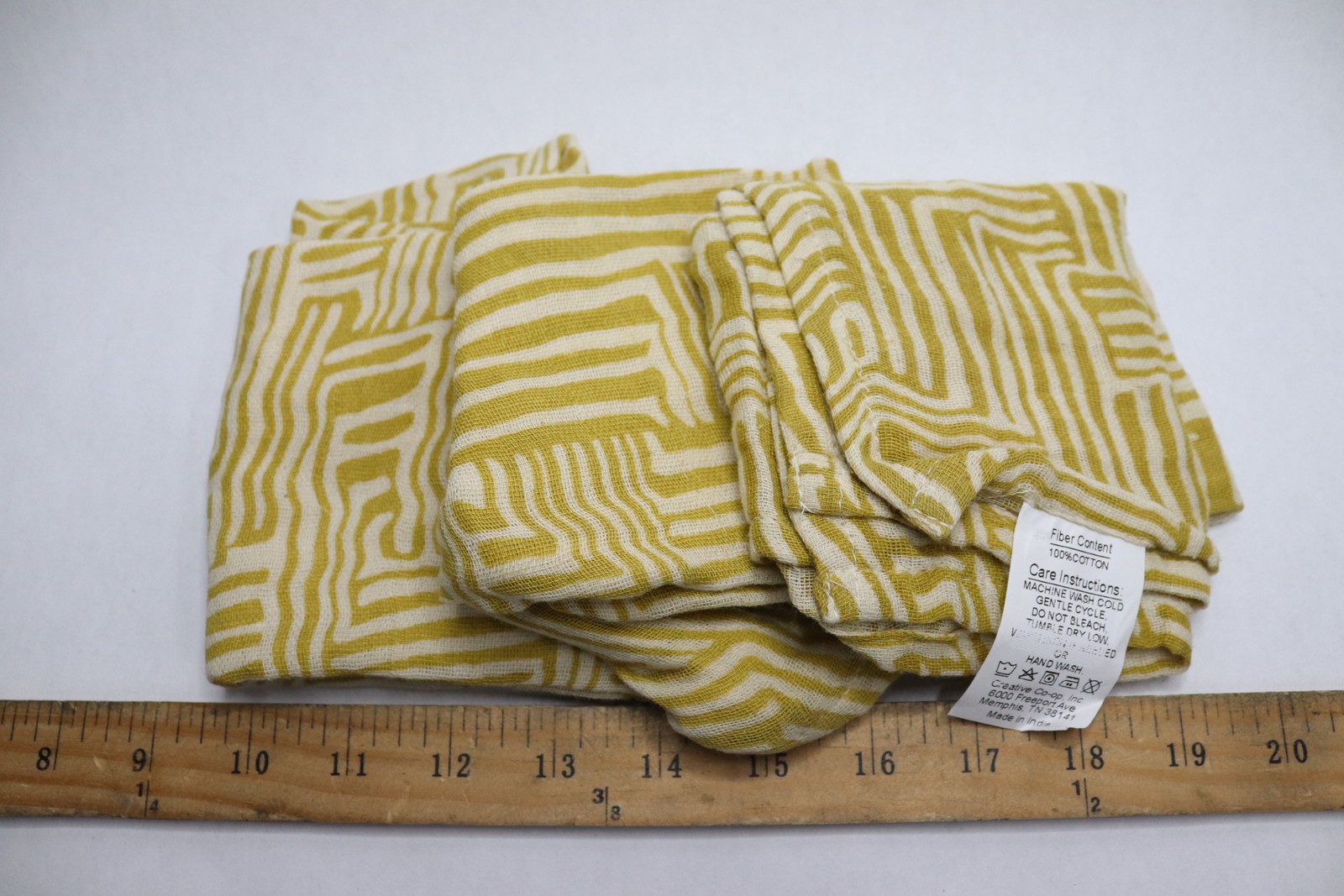 (3-Pk) Home and Kitchen Kuba Cloth Pattern Napkins Cotton Yellow 18" L x 18" W gallery