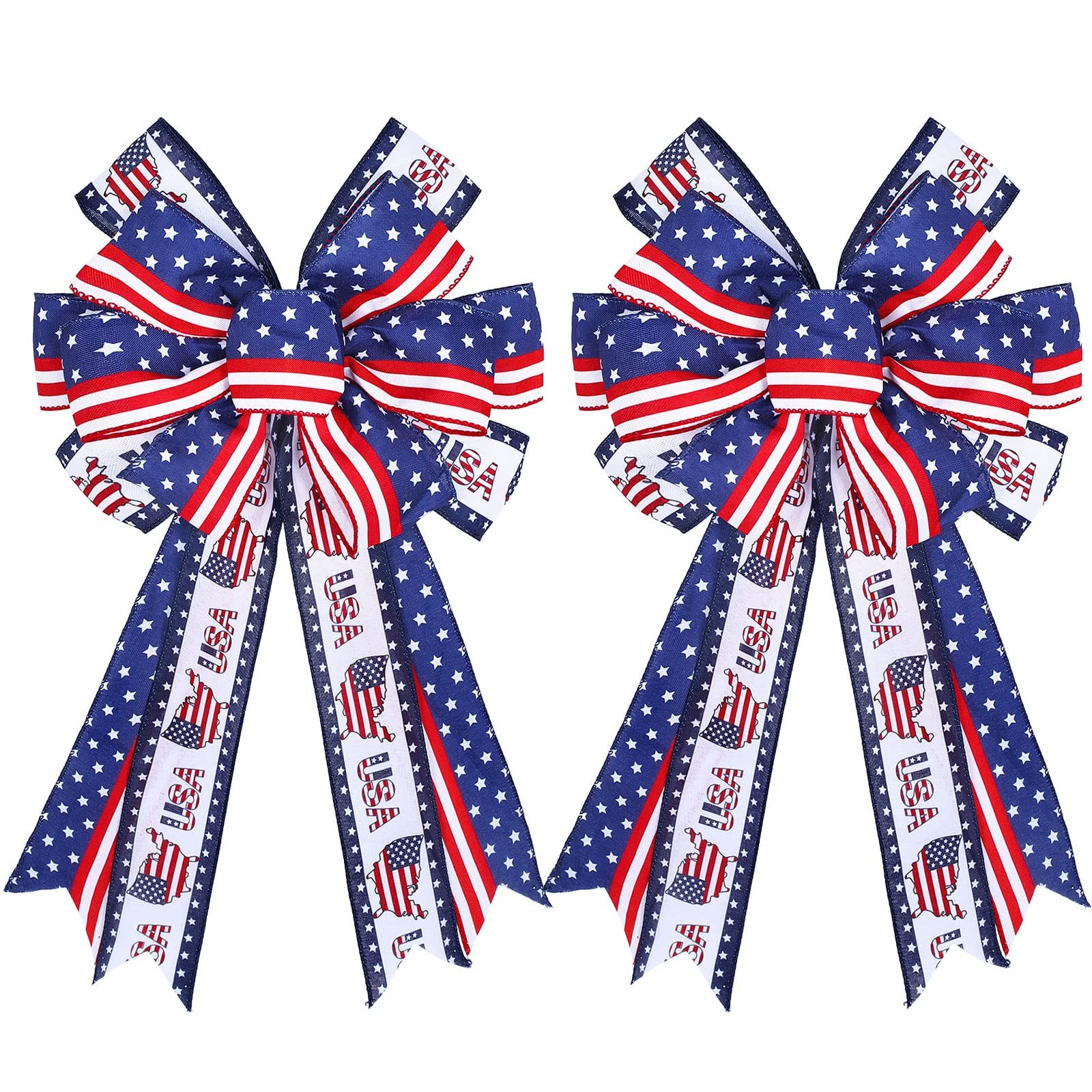 2Pcs Patriotic Large Wreath Bow Red Blue Stars and Stripes Bow 4th of July Ameri gallery