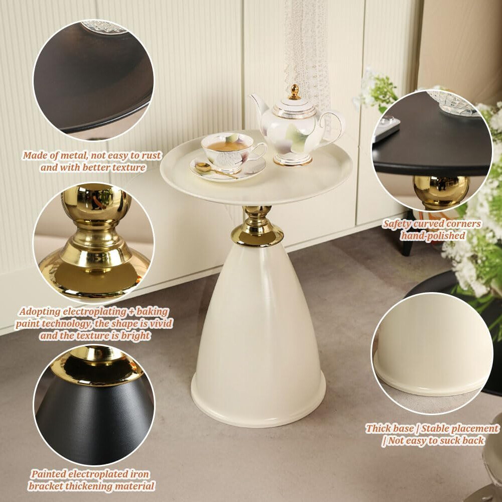 Small Round Pedestal Table Metal Side End Table Vintage Matte Coffee Drink Table gallery
