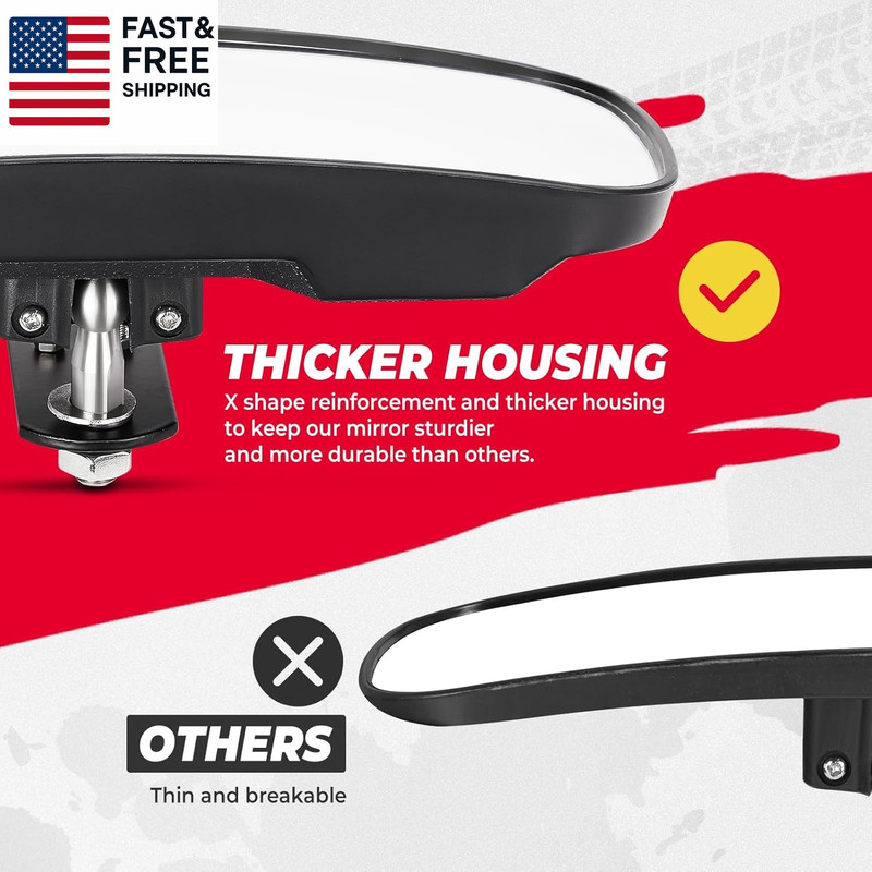 UTV Rear View Mirror Compatible with Polaris Ranger 500 570 900 XP 1000 Xp/Crew gallery
