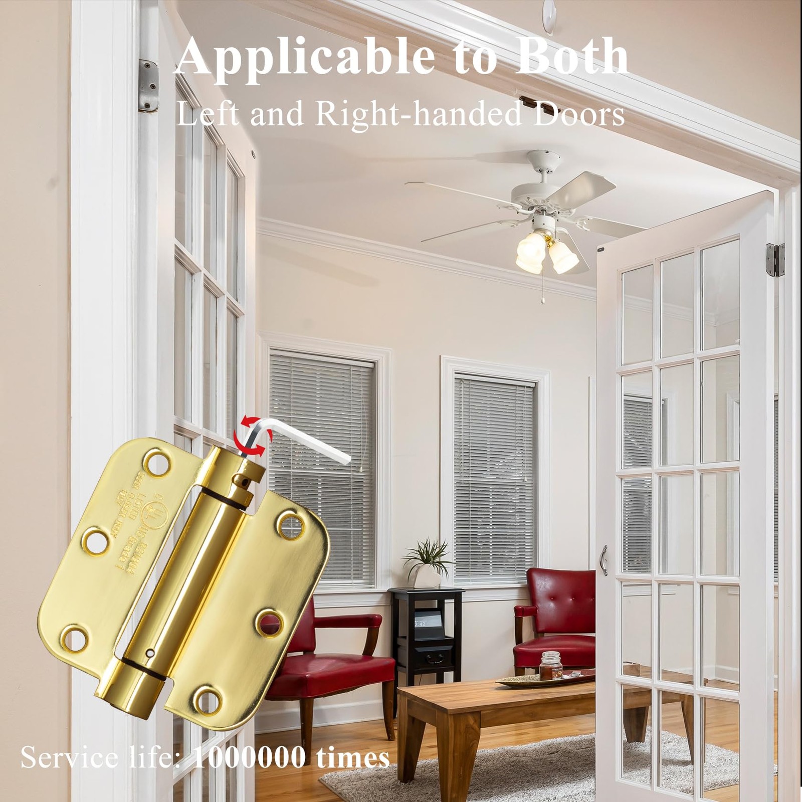 Self-Closing Door Hinge 3.5 Inch Rounded, Spring Loaded Hinge Adjustable Tension gallery
