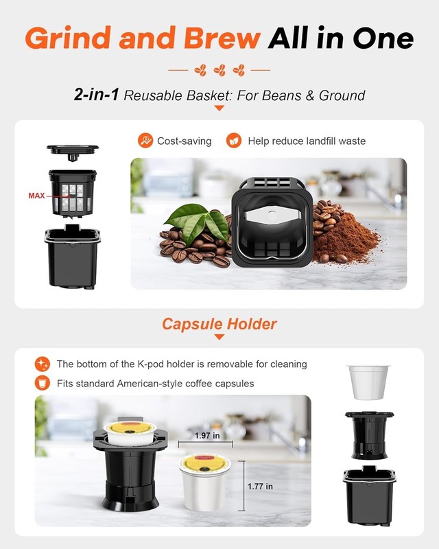 Single Serve Coffee Maker with Built-in Grinder, Fast Brew 6-16oz Single Cup ... gallery