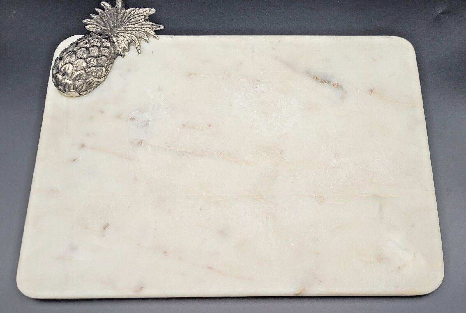 Marble Cheese Barware Cutting Board White With Metal Pineapple 14" x 10" 9.3lbs gallery